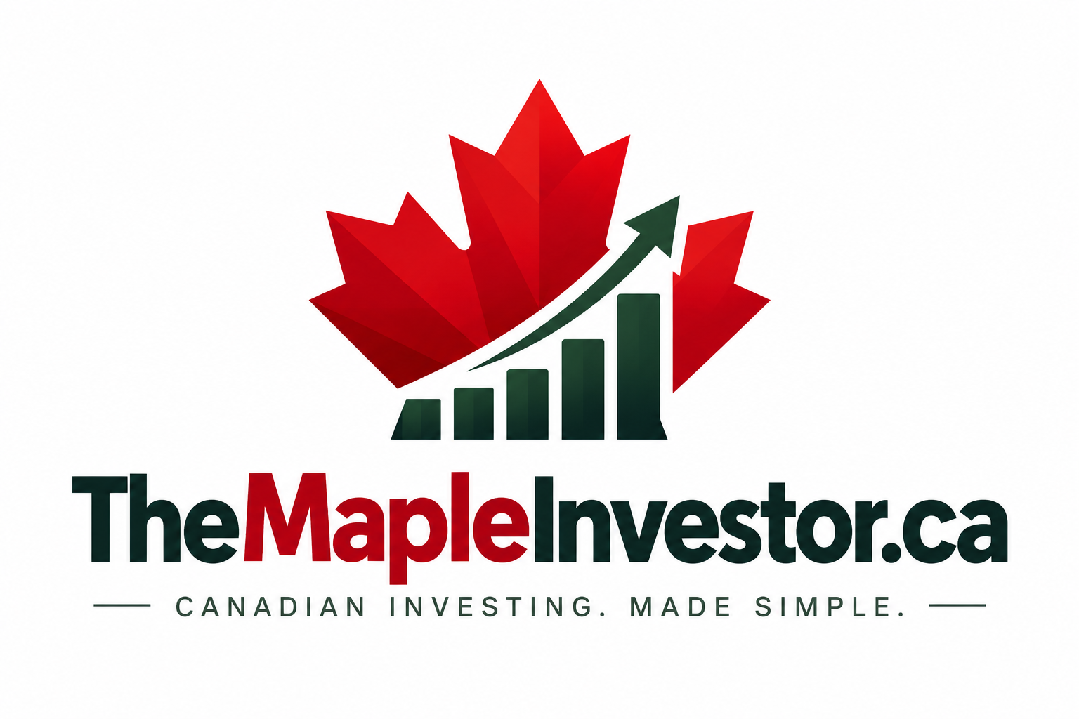 TheMapleInvestor.ca red maple leaf and rising investment chart logo